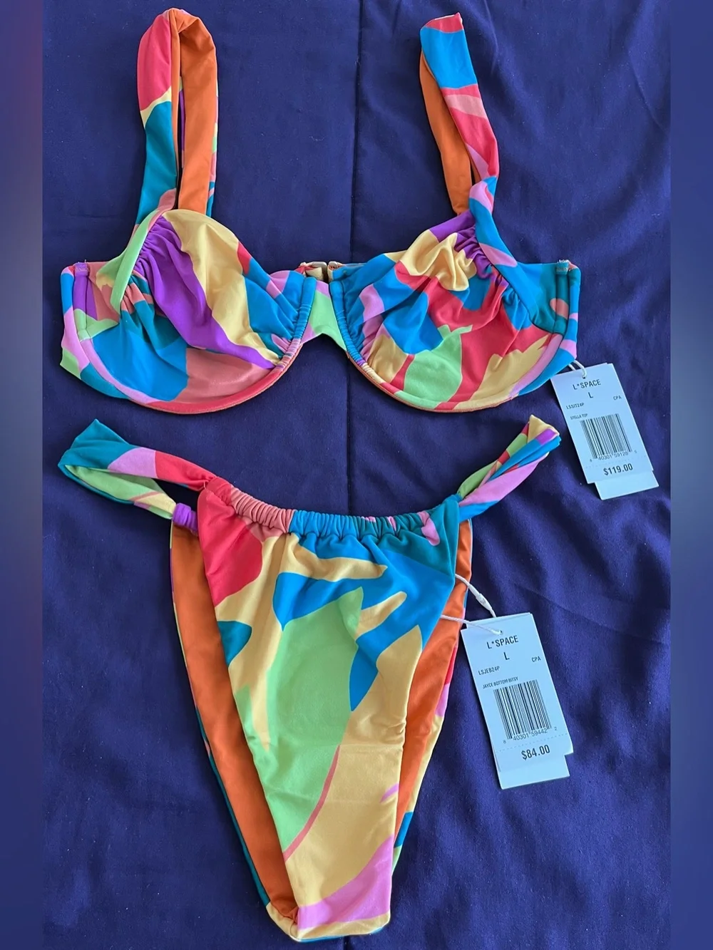 L*Space Bikini Set Copacabana Stella Top & Jayce Bottom Large Boho Resortwear